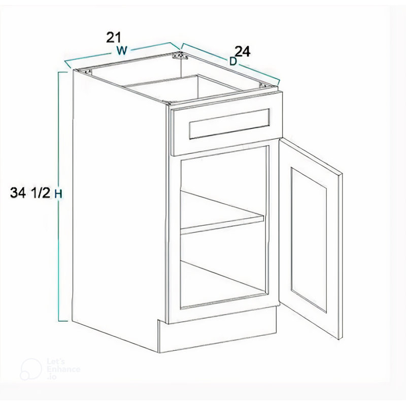 Armoire de cuisine standard prête à assembler en blanc Shaker 12 po / 15 po / 18 po / 21 po x P 24 po x H 34,5 po