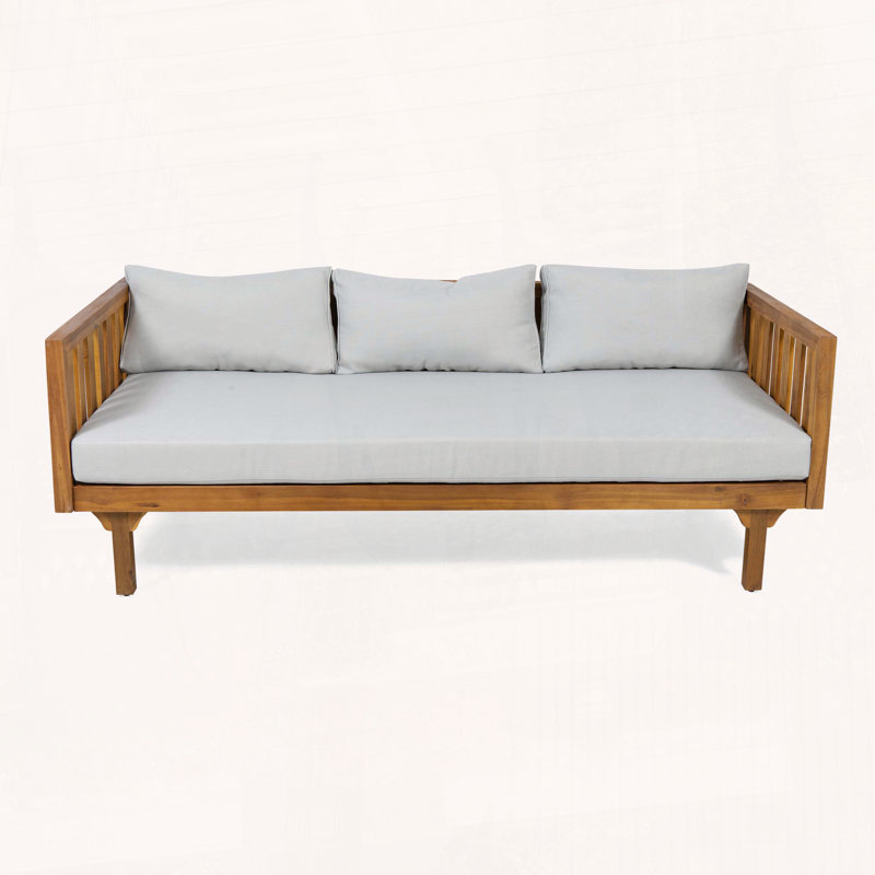 Acacia Wood Daybed with Classic Slat Paneling, Beige