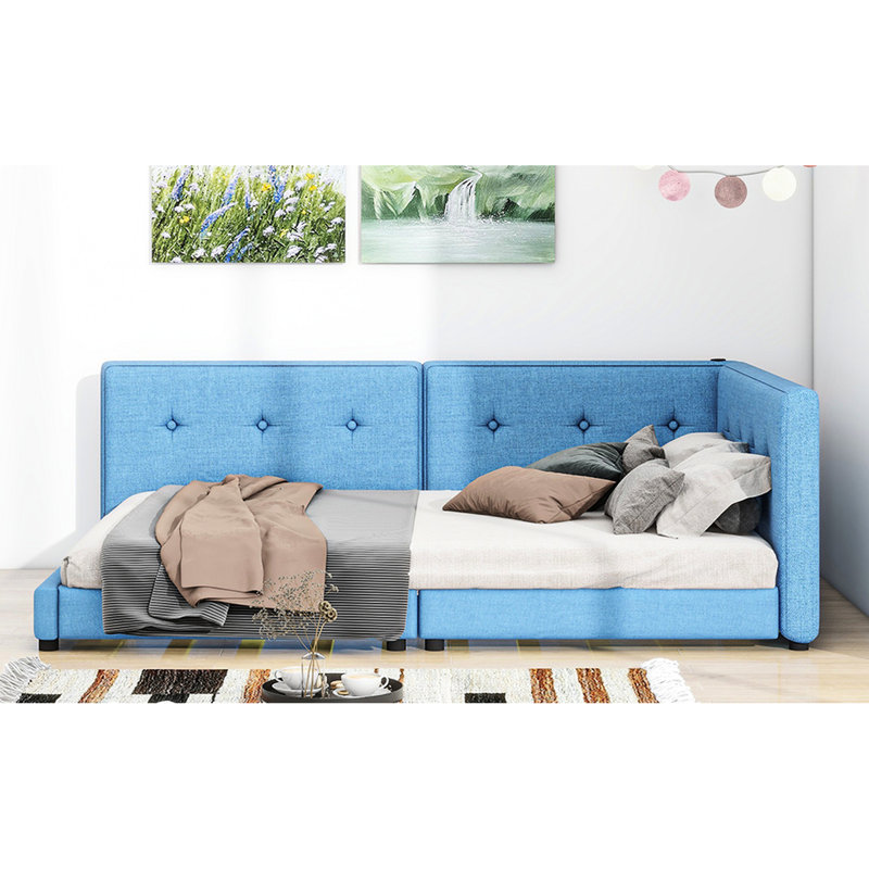 Lit tapissier grand, bleu avec - lit de grande taille de construction moderne, matériaux, Grand lit, Bleu