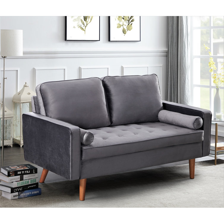 57.8 Velvet Upholstered Sofa, Loveseat Sofa with 2 Pillows