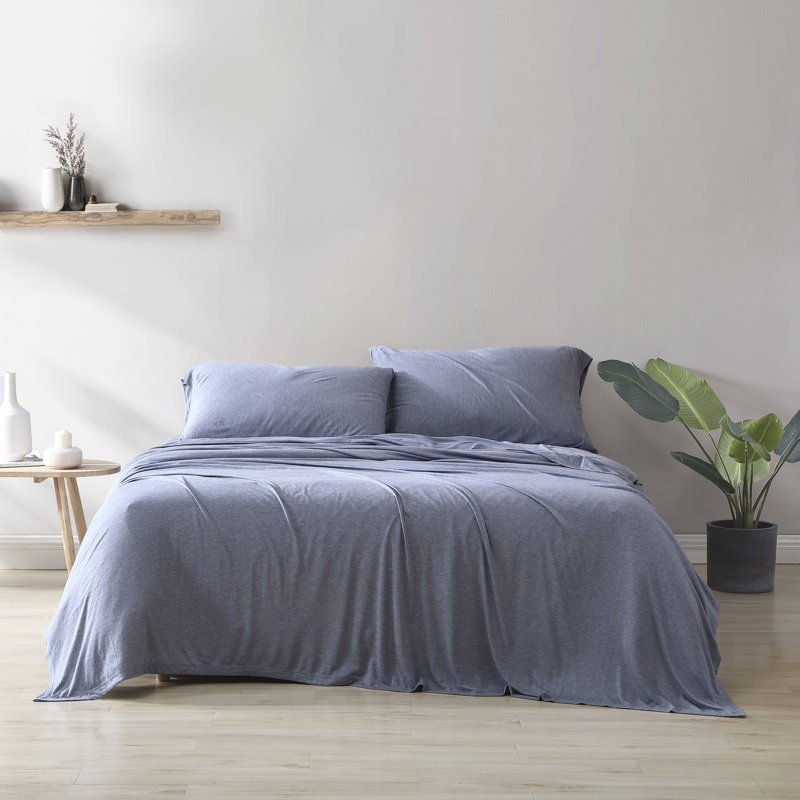 Fransen TENCEL Jersey Knit Sheet Set, Twin Sheet Set with 2 Pillowcases, Heather Blue