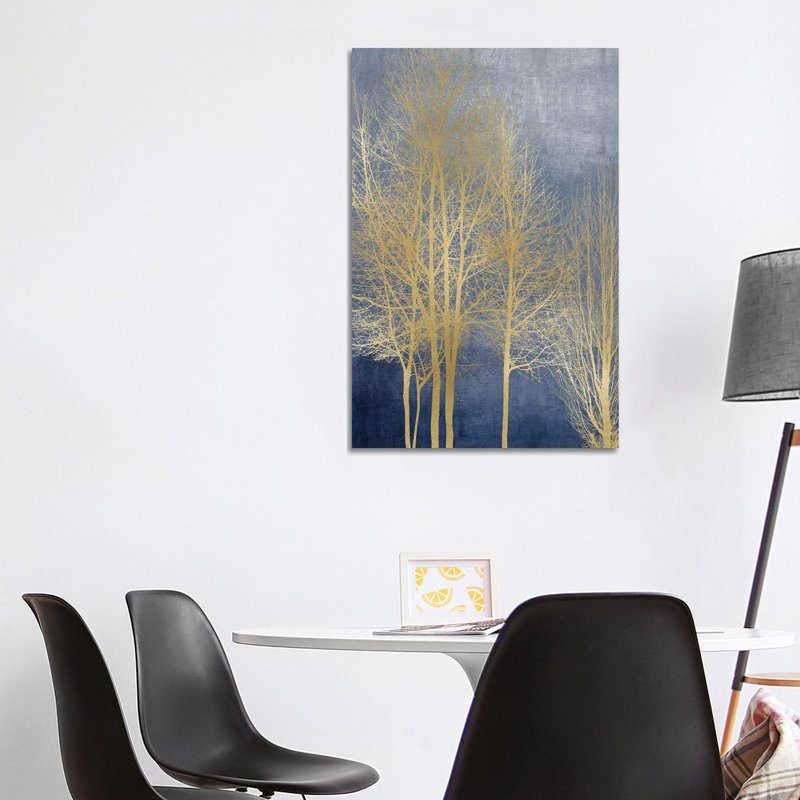 Gold Trees On Blue Panel I by Kate Bennett - Wrapped Canvas Print, 101.6 cm H x 66.04 cm W x 3.175 cm D