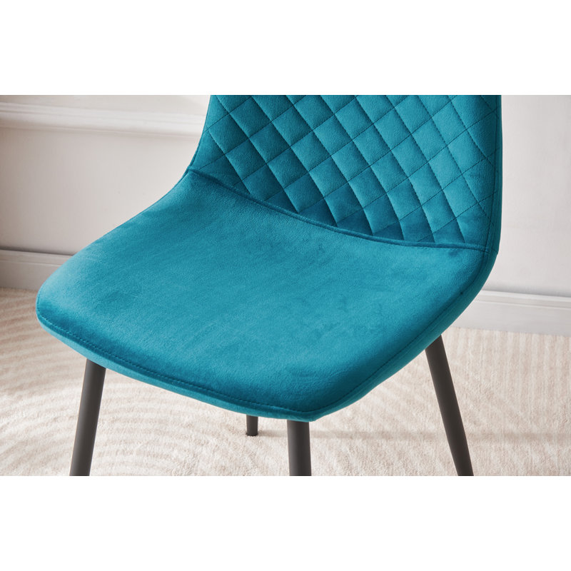 Kaylani Modern Upholstered Dining Chair, Dark Teal Velvet, Black, 4