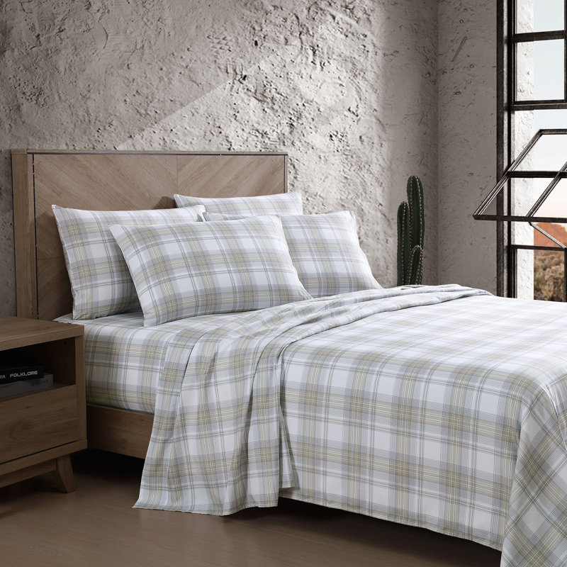 Twin White Plaid Microfiber Sheet Set with Pillowcase