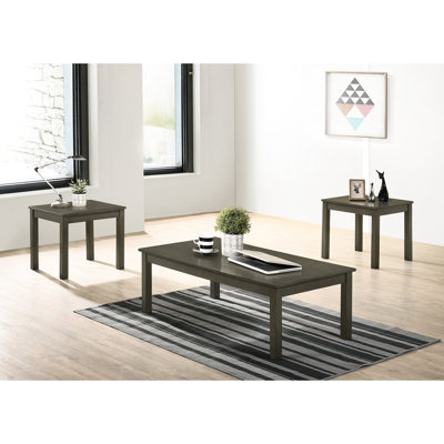 Ensemble chic 3 pièces gris foncé : table basse, 1 table d'appoint et 2 tables de chevet, design moderne, panneaux de particules et bois d'hévéa pour un intérieur élégant. Style raffiné pour le salon.