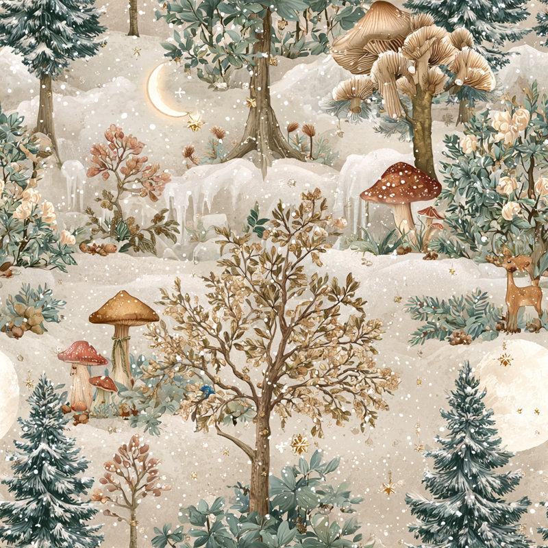 «Enchanted Winter Mushroom Forest», art mural sur toile tendue, H 12 po x l 12 po
