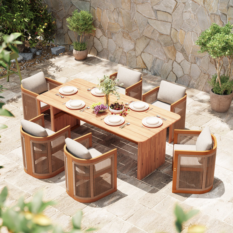 Januita Outdoor Acacia Wood Dining Set, 6