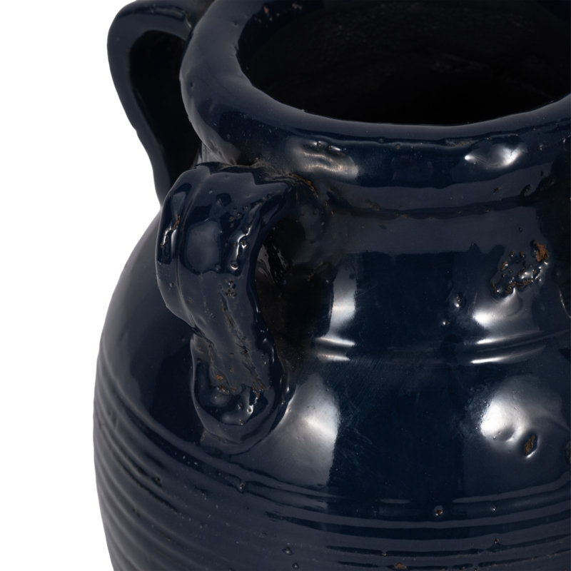 Ceramic/Porcelain Table Vase, 9" H x 8" W x 8" D, Glossy Blue