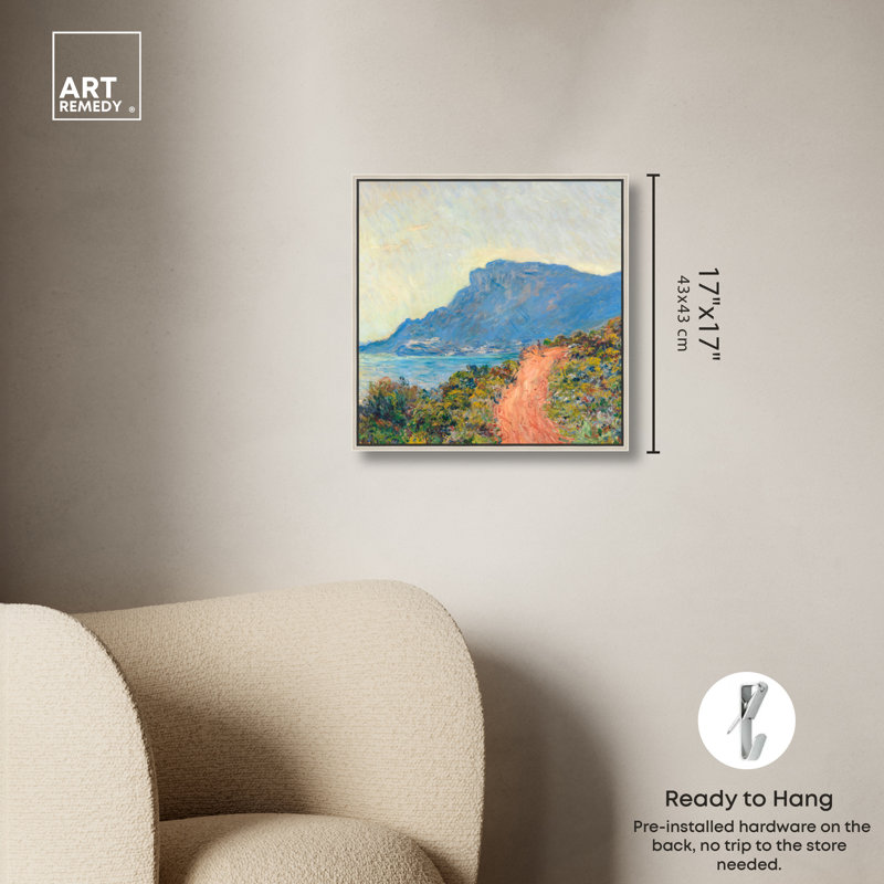 Art mural Monet's Monaco Coastal par Art Remedy, Cadre argenté, H 17 po x l 17 po