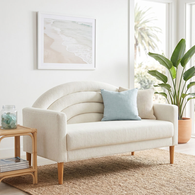 Michala Upholstered Loveseat, Cream Polyester, 31.5" H x 49.6" W x 30.7" D