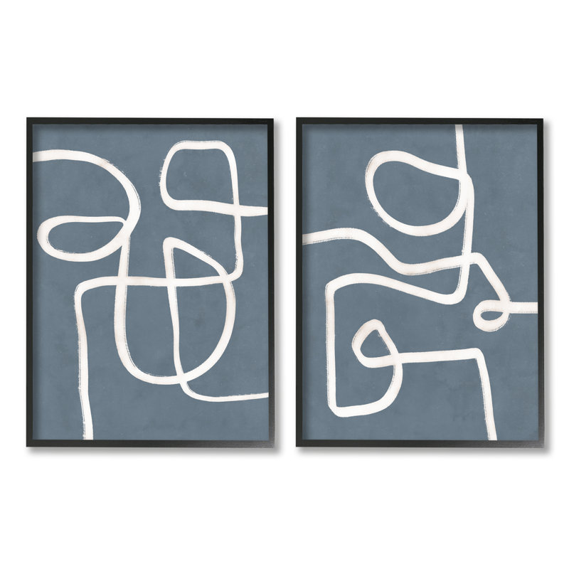 «Abstract Soft Squiggle Design» par Nina Blue - ensemble de 2 impressions sur toile flottante, Giclée encadrée noir minuit