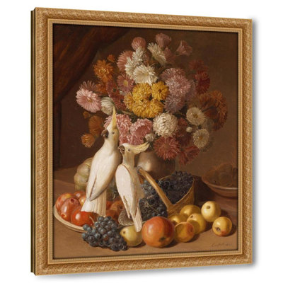 Blumenstillleben mit FrÃ¼chten und Nymphensittichen (1842)