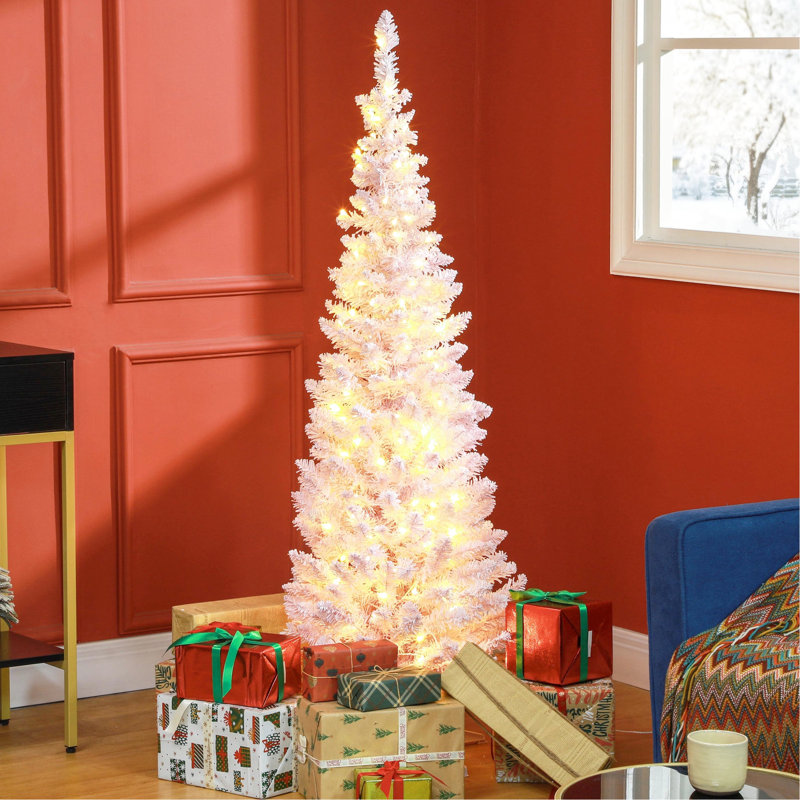 Arbre de Noël artificiel 5 pi, rose floqué, 160 lumières chaudes et 294 pointes, grand arbre des fêtes avec pointes floquées