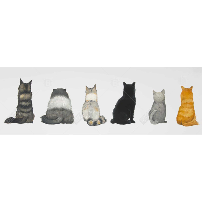 " Six Cats Lined Up Back View "