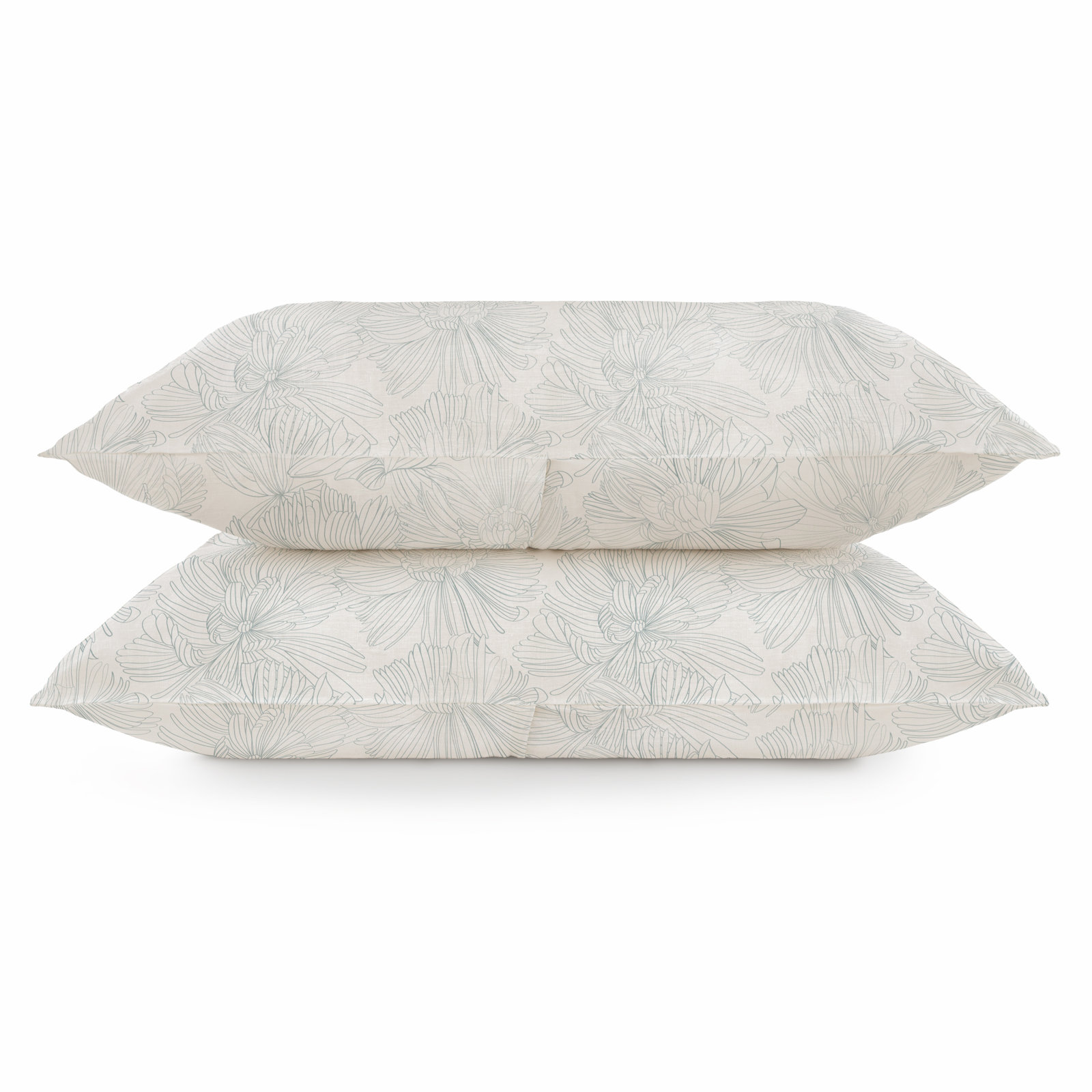 100% French Linen Pillowcase Set, King Pillowcase, Cream/Wave Floral