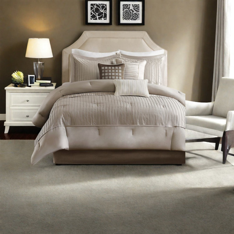 Ensembles de literie luxueux en polyester taupe avec motif charmeuse moderne