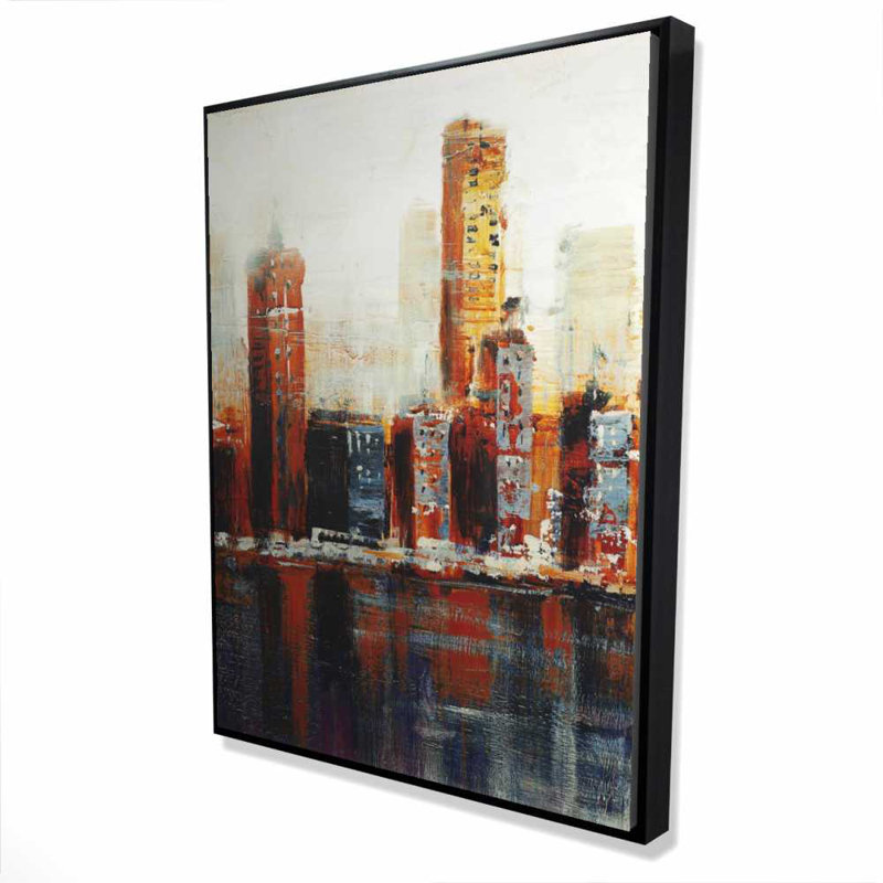 Abstract Red Cityscape - Orange Scenic Framed Canvas Decor