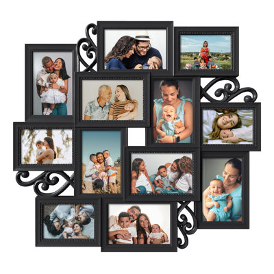 Scrollwork 12 Opening Collage Picture Frame Set, Black PVC Wall Gallery Decor