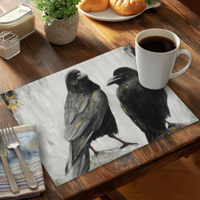 Two Crows Birds Polyester Placemat - Industrial Bedroom Decor
