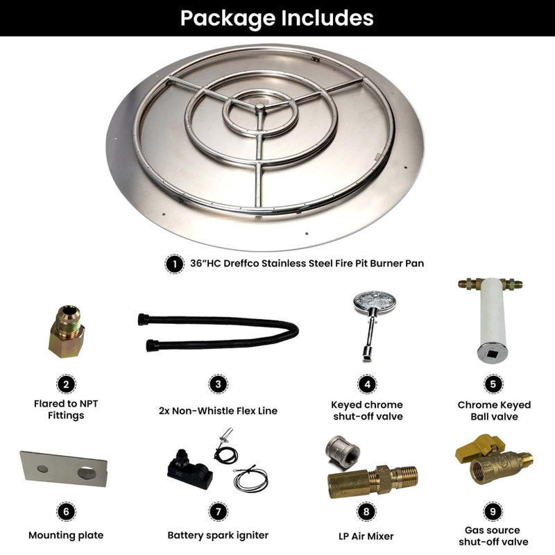 HIGH CAPACITY 250,000 BTU Fire Pit Burner Pan & Ring with PRO Connection Kit
