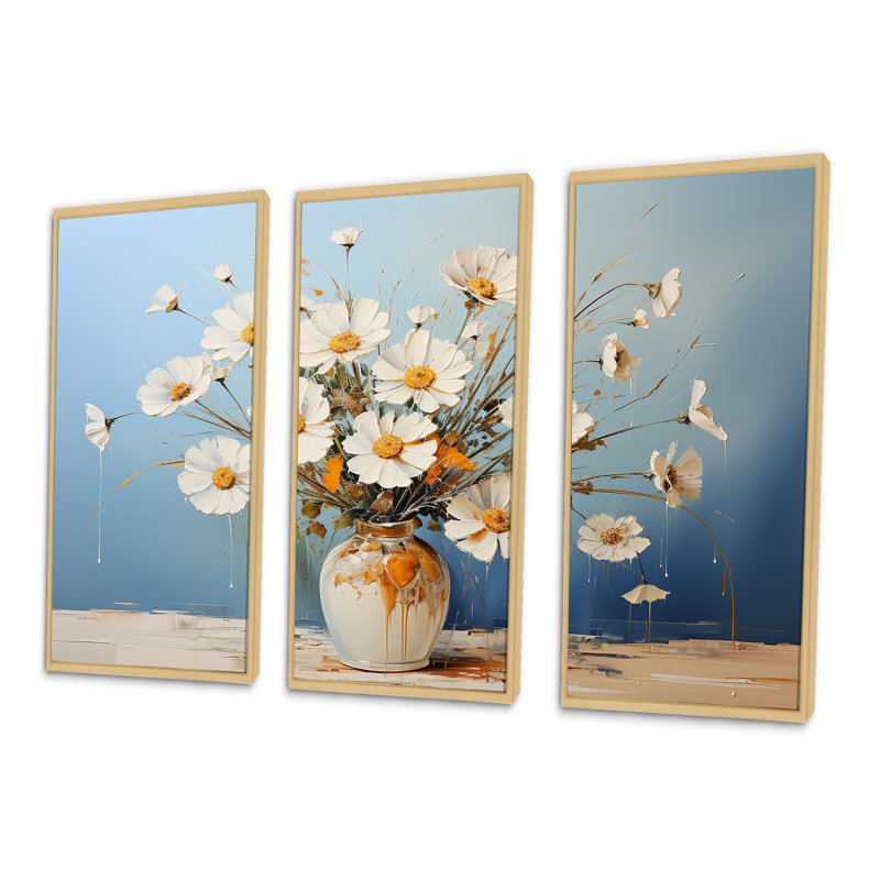 «White Daisy Efflorescence Bouquet Serenity III - Daisies», ensemble d'art mural, Cadre naturel flottant