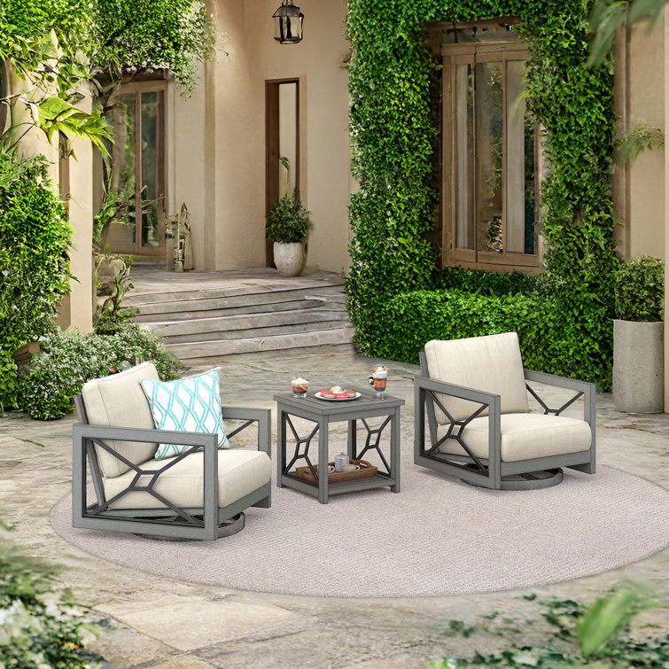 Marindo Aluminum Patio Swivel Conversation Seating Group With Sunbrella® Cushions And Side Table