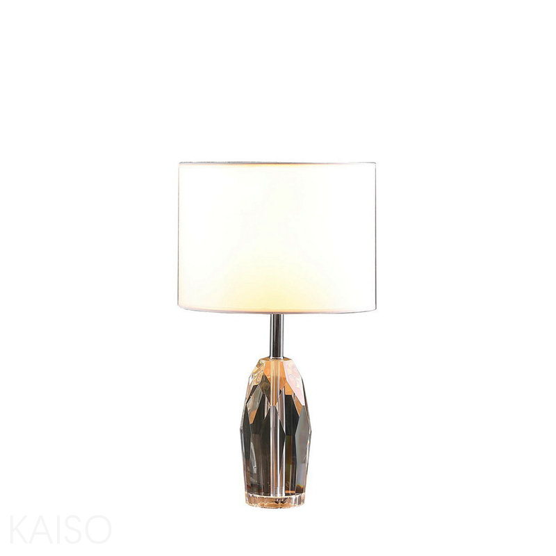 19" Dodecahedron Solid Crystal Prism Table Lamp In Chrome Silver
