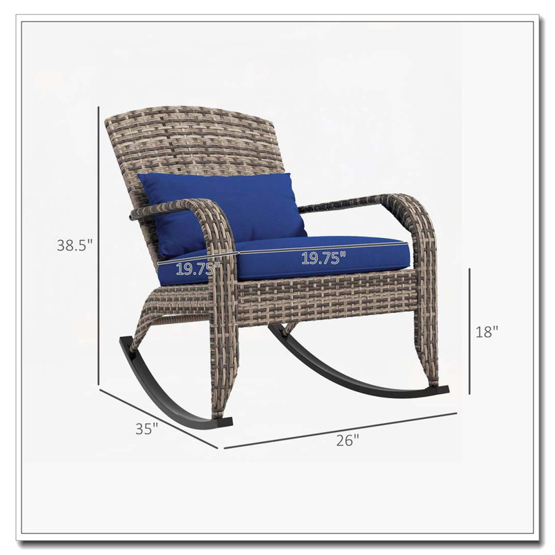 Chaise berçante d'extérieur en osier et rotin, Bleu très foncé, Gris