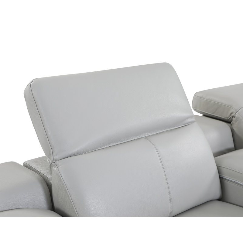 Divanitalia Top Grain Italian Leather Loveseat, Light Gray