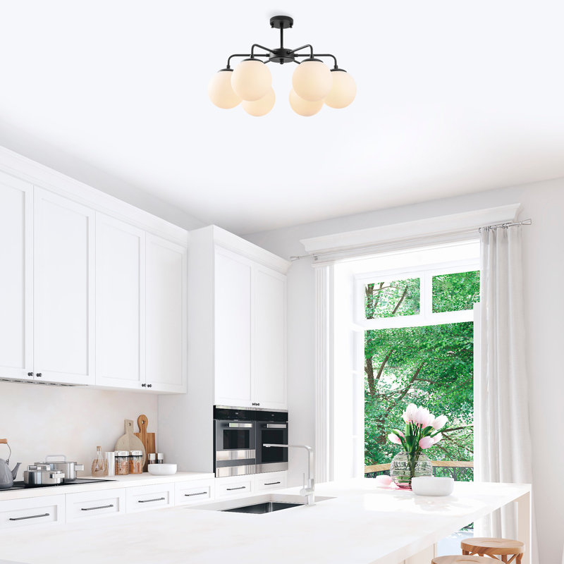 Luminaire suspendu sphérique unique 6 lumières Beckner, Noir, Blanc