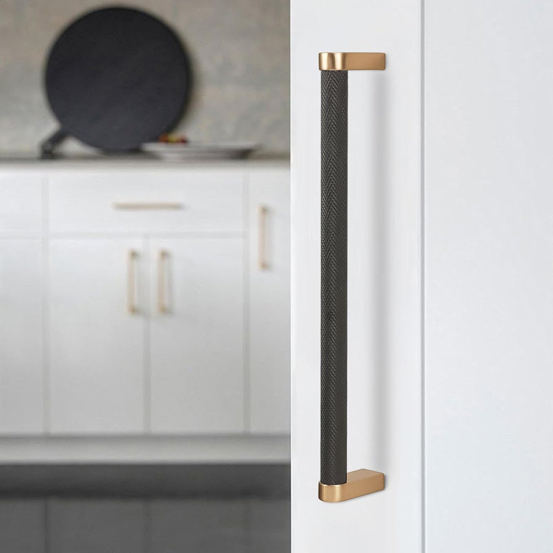 Paquet de 6 poignées d'armoire moletées - poignées d'armoire de cuisine 12-5 / 8 pouces (320mm) - Poignées de tiroir en bronze noir et champagne - Quincaillerie de cuisine durable avec trou central de 12-5 / 8 po