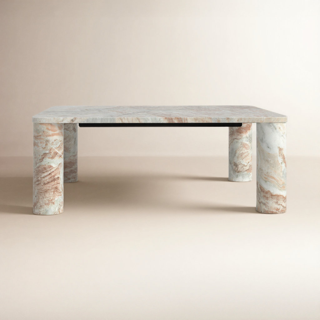 Enid 35" Genuine Marble Coffee Table, White/Brown