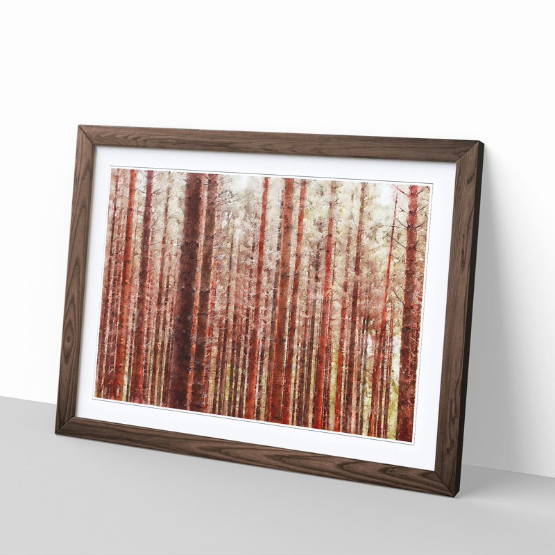 Red Forest In The Autumn - Single Picture Frame Painting on MDF, Walnut, 62cm H x 87cm W x 2cm D