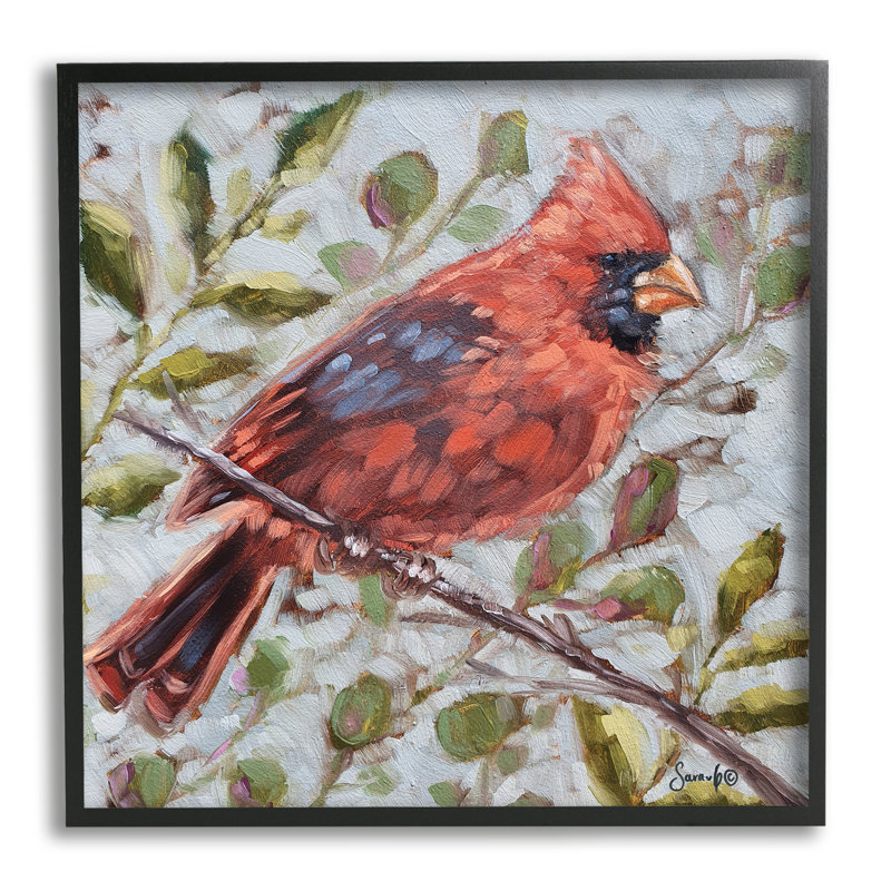 «Cardinal Tree Branch Nature» par Sara G. Designs - peinture à cadre flottant sur bois, H 17 po x l 17 po x P 1,5 po