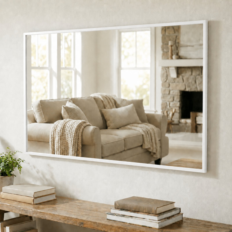 Miroir mural en métal blanc, miroir de salle de bain et miroir de coiffeuse, collection Canant, 20 po x 24 po, Rectangulaire