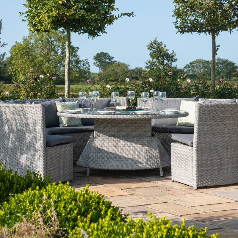 Britnay Round Rattan Sofa Dining Set - with Rising Table & Weatherproof Cushions