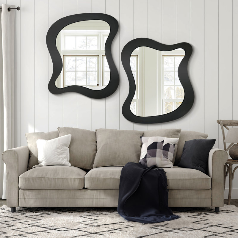 Wood Wall Mirror(set Of 2), Black, 24" H x 20" W
