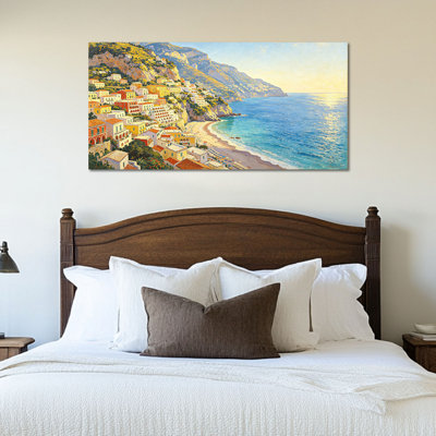  Amalfi Coast Wall Art - Italian Canvas Picture with Coastal Beachy Scenery for Mediterranean Home Decor and Living Room, Bedroom - Wrapped Artwork Canvas, 12×24 inches