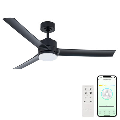 Cyclone Collection Smart Indoor and Outdoor 52in 3-Blade Ceiling Fan 2700K-6000K CCT Selectable LED Light Kit with Remote Control Works With iOS or Android App