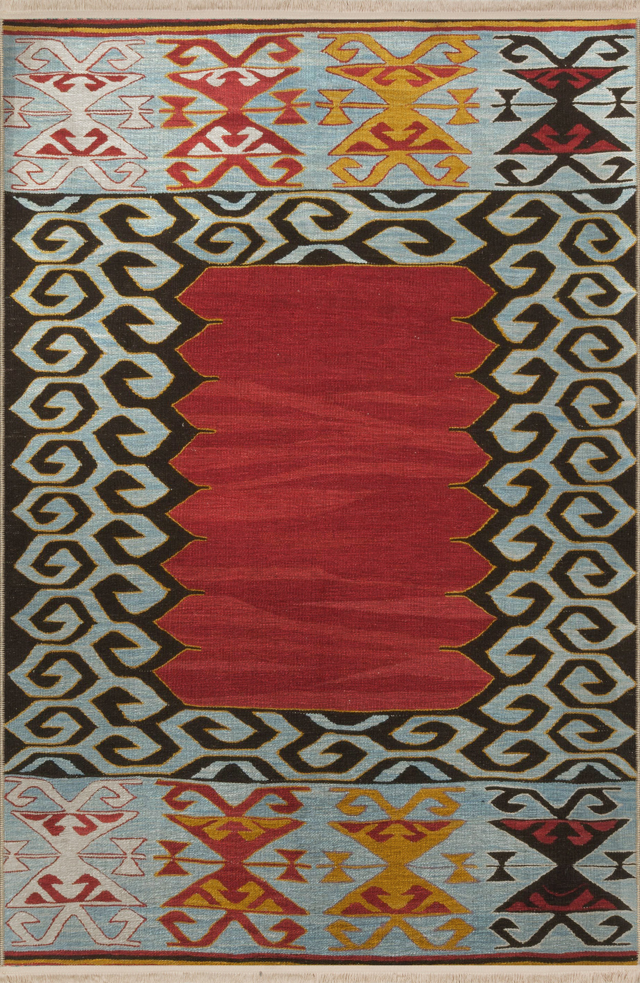 Red Fringed Rug Bloomsbury Market Red-Black Themed Traditional Motif Ethnic Patterned ...