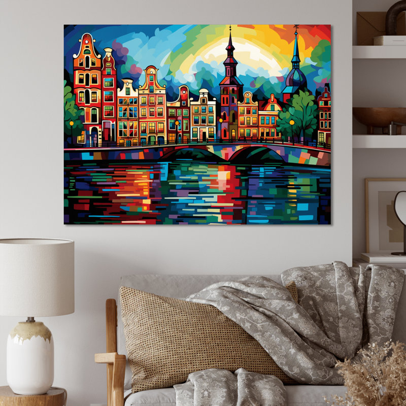 City Amsterdam Popart II sur impression sur toile, H 34 po x l 44 po x P 1,5 po, Toile tendue