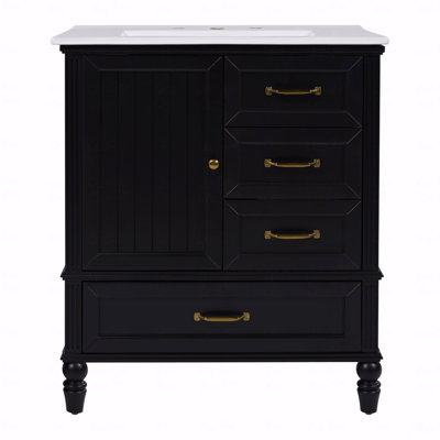 30" Bathroom Vanity With Sink, Bathroom Cabinet With A Door, Three Drawers, Solid Wood Legs And Mdf Board, Adiustable Foot Pads