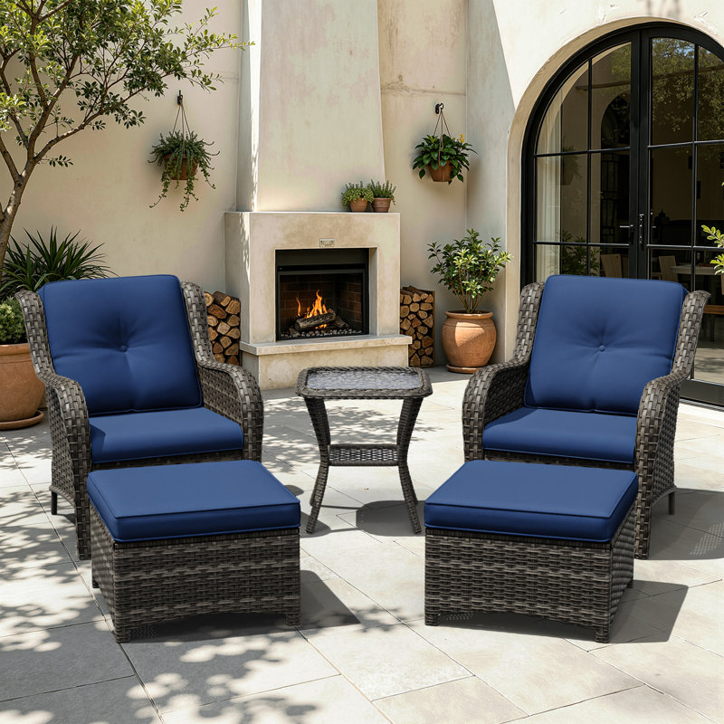 Anahit 5-Piece Outdoor Conversation Seating Group with Cushions, Navy