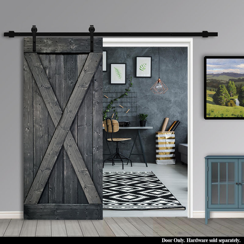 Panelled Wood Stained X Series Diy Barn Door Without Installation Hardware Kit, 84" H x 36" W, Brown