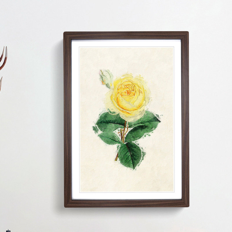 Illustration of a Yellow Rose - Picture Frame Painting Print, Walnut Framed, 48cm H x 36cm W x 2cm D