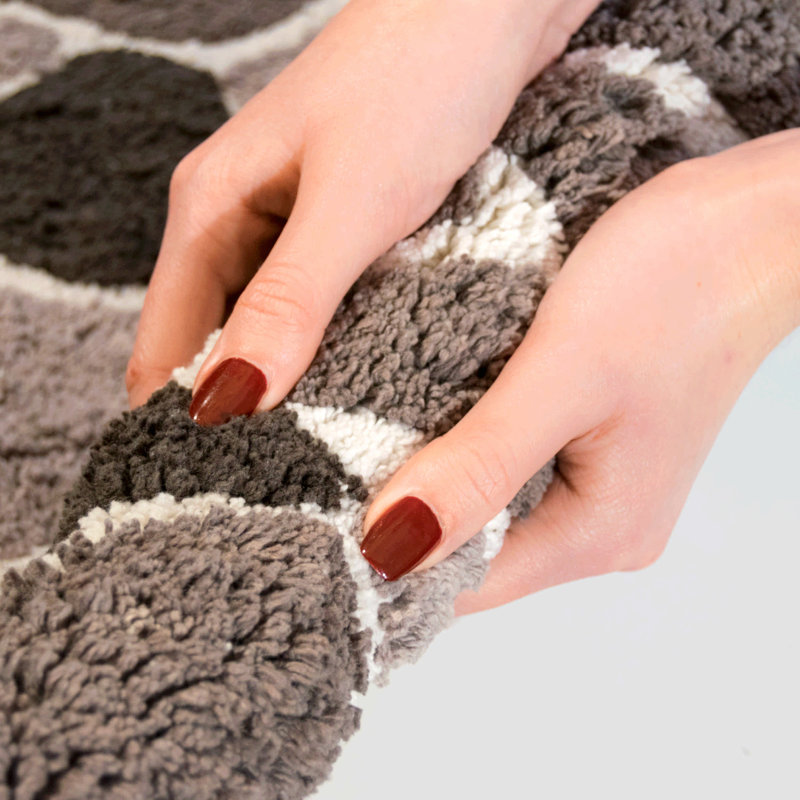 Baring Cotton Blend Non-Slip Bath Rug, Gray