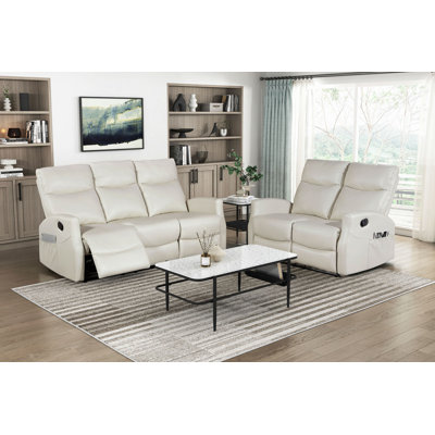 Ensemble de canapé contemporain inclinable 2 pièces avec causeuse et poches latérales