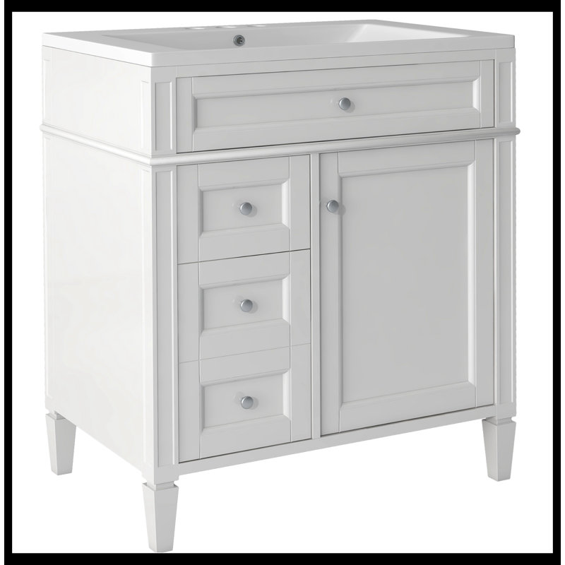 Meuble-lavabo de salle de bain moderne 30 po avec lavabo supérieur 30 po et 2 tiroirs, Blanc