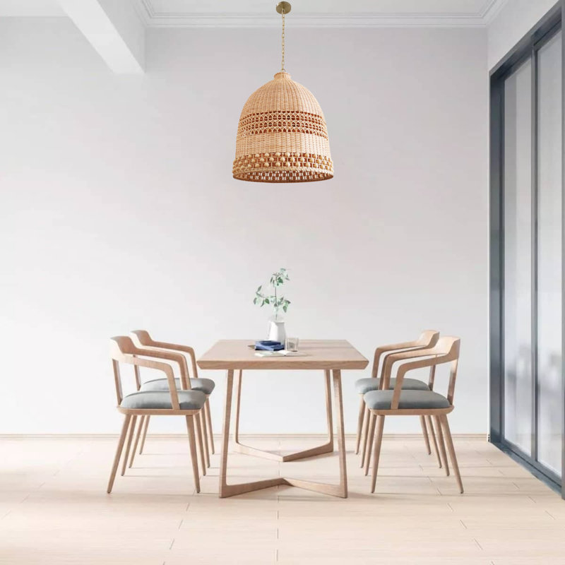 16“/24” Handwoven Rattan Pendant Light - Modern Bohemian Style with Wooden Bead Accents, Perfect for Living Room, Dining Room, Bedroom, and Home Décor