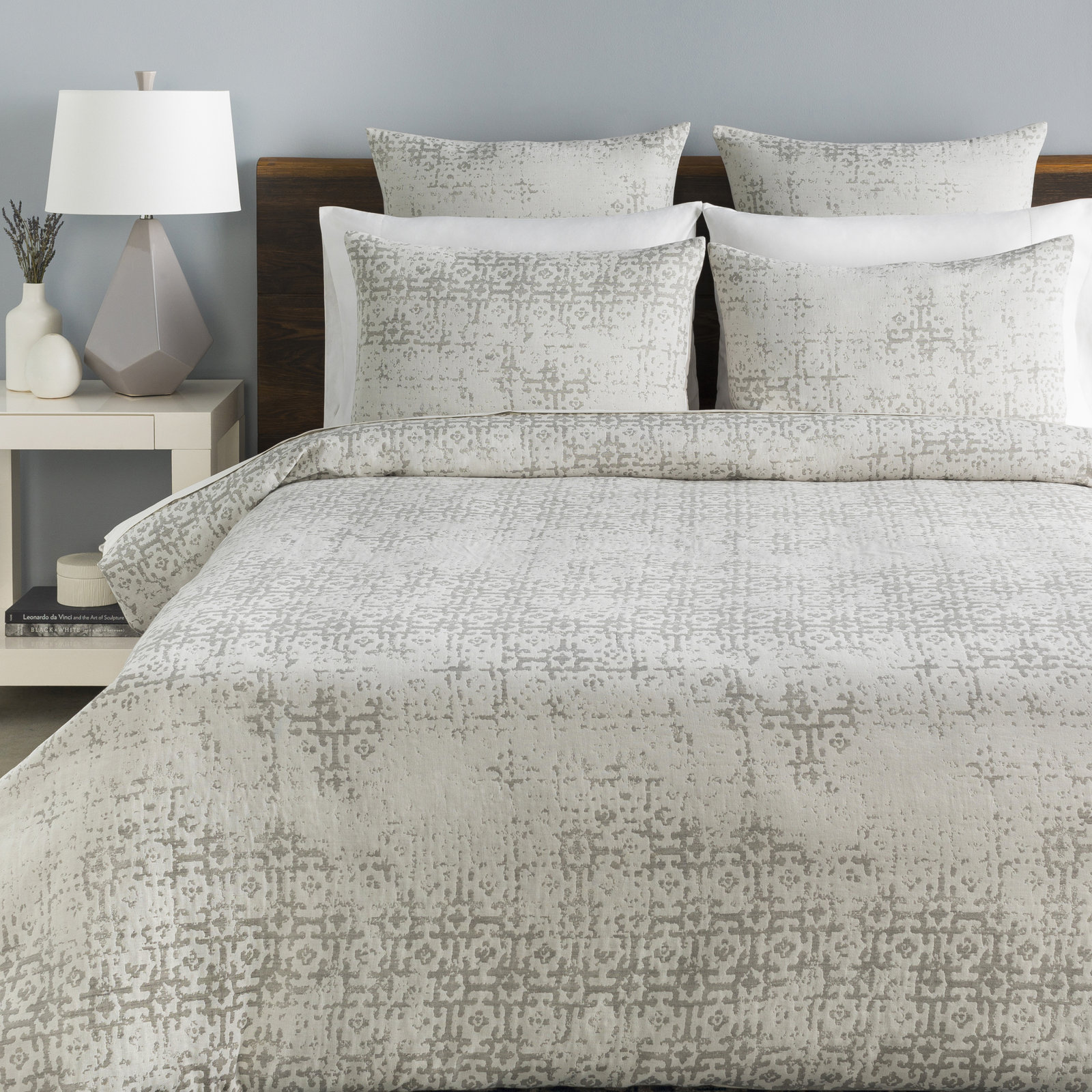 Aneta Geometric Handwoven Cotton Duvet Cover, King/Cal. King, Light Gray